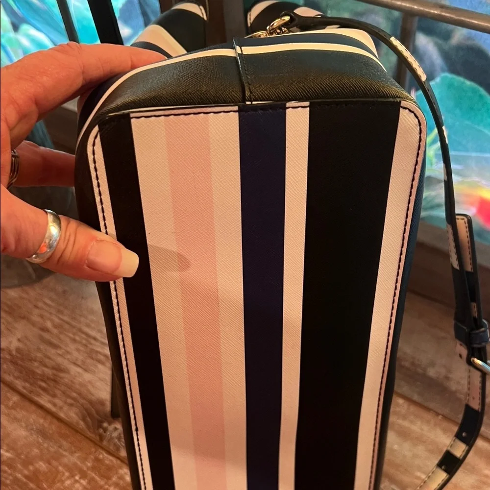 kate spade Navy, Black, White & Light Pink Striped Satchel - Picture 6 of 11